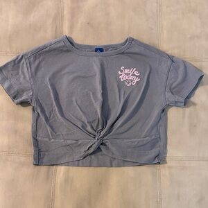 Old Navy Gray Cropped T-Shirt with Pink Smile Today Graphic Size 6/7